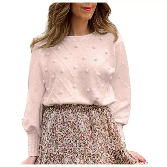 New Light Pink Pom Pom Pullover Sweater - Picture 2 of 6